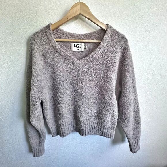 UGG | Paula Granite Tan Taupe Soft V-neck Pullover Sweater Oversized | Size XS - Picture 2 of 8